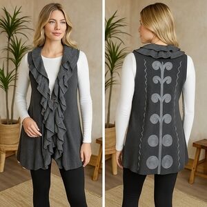 NIC + ZOE RUFFLED EMBROIDERED SWEATER VEST SZ LP